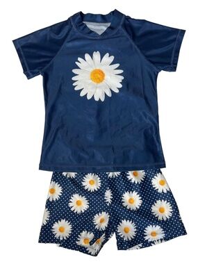 Sunshine Swing Girl's Daisy Rash Guard & Swim Shorts Set - Size 8